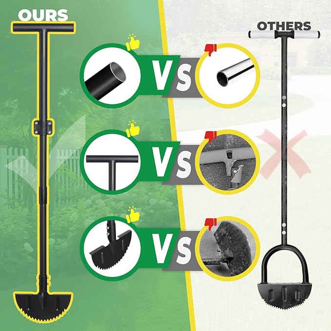 Edger Lawn Tool, Manual Half Moon Edger with Sharp Round Saw Tooth Blade and Step, Stand Up Garden Tools for Landscaping, Borders, Sidewalk, Turf, 34-43 inch Adjustable Metal Grass Edging Tool
