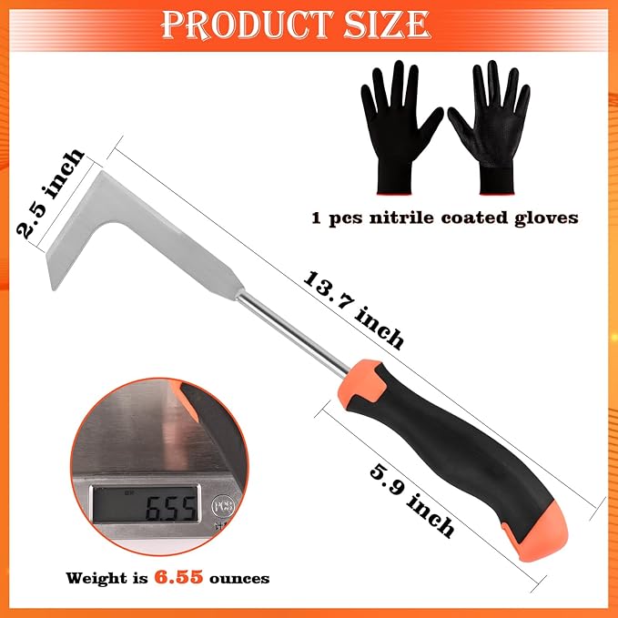Patio Crack Weeder Tool with Ergonomic Handle – Stainless Steel Weed Puller for Patio Sidewalk Driveway Cracks | Rust Resistant Dual-Material Gardening Tool
