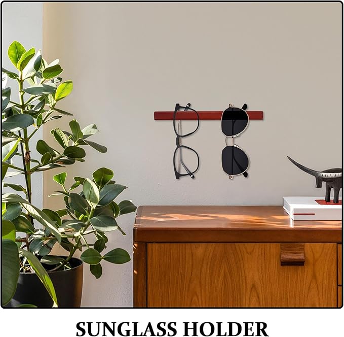 Wood Sunglasses Storage Organizer Eyeglasses Holder Eyewear Display Rack Wall Mounted Sunglasses Rack for Hanging Your Multiple Eyeglasses, Coffee