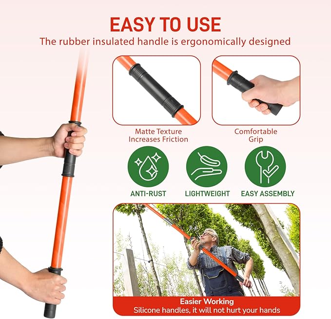 VINGLI Manual Pole Saw for Tree Trimming, 26 ft Extendable Tree Pruner, Sharp Steel Blade and Scissors, High Tree Branch Cutter with Lightweight 8 Fiberglass Long Handles, for Pruning Palms and Shrubs