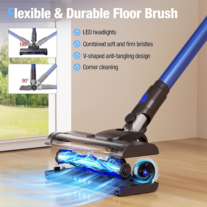 KCLASO Cordless Vacuum Cleaner, 550W 45KPA 50Min Vacuum Cleaners for Home, Self-Standing Stick Vacuum with Touch Screen, 3 Power Modes, Rechargeable Battery, Handheld Vacuum for Pet Hair Carpet Floor
