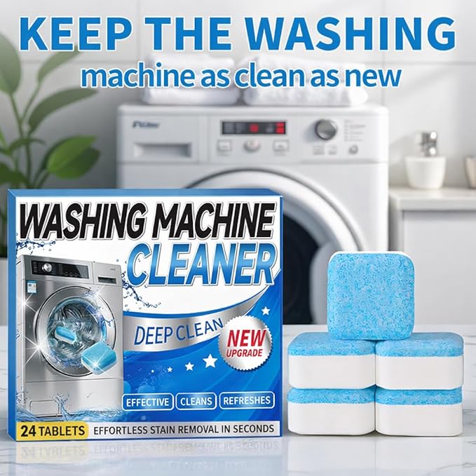 Enzyme Washing Machine Cleaner Tablets (24 Pack) – Protease Deep Clean Laundry Machine Cleaner Descaler for HE, Front Load & Top Load Washer, Removes Odor, Residue & Hard Water Buildup (2-Year Supply)