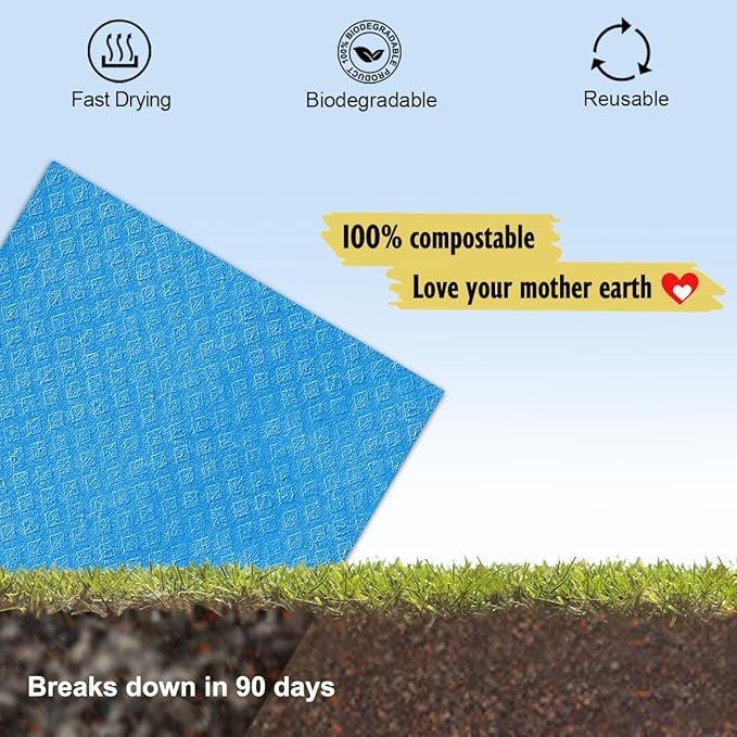 Swedish Dishcloths, Reusable Soft Kitchen Towels, Absorbent Sponge Cleaning Cloths, Washable Quick Drying, 6 Pack, Assorted