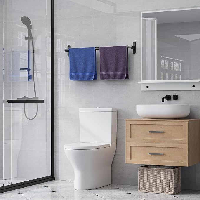 Powools Matte Black Towel Rack for Bathroom - 24" Rustproof Towel Holder, Sturdy Towel Bar Wall Mounted, Space-Saving Towel Hanger, Bathroom Accessories, Home Decor, Apparment Essentials