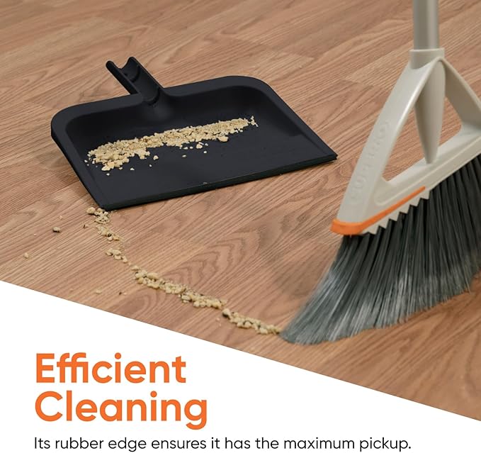 Superio Clip-On Dustpan with Rubber Lip - 10-inch Wide Durable Plastic Dust Pan with Comfort Grip Handle, (Clip-on Dustpan with Rubber Lip, Black) (Black)