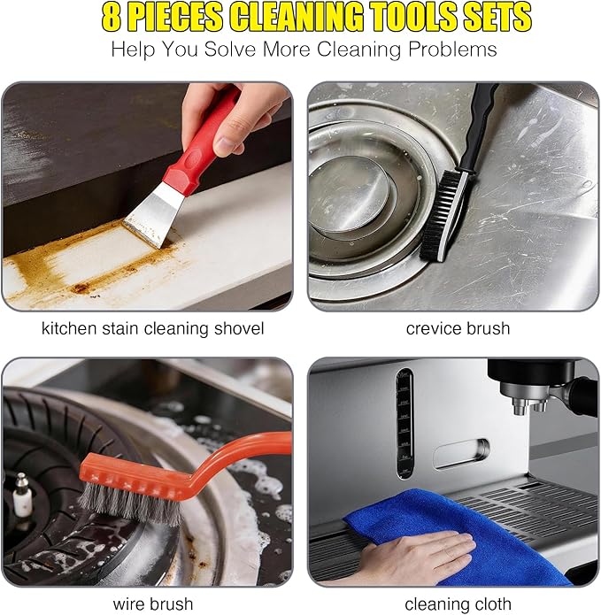 Broom and Dustpan Set with 54" Long Handle, Windproof Stand-Up Dustpan & Broom Combo with 8-Piece Cleaning Tool Kit for Home, Kitchen, Office & Pet Hair Cleaning