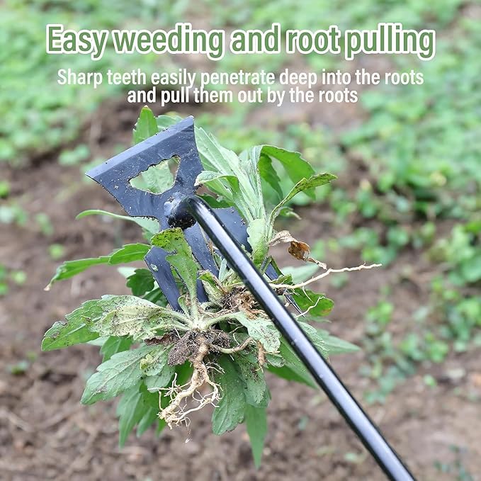 Weed Removal Tool, 2025 New Garden Weeding Tools Manganese Steel Hand Weeder Tool with Handle, 5 Teethes Dual Purpose Manual Weeders Tool Weed Tool for Garden (Black)
