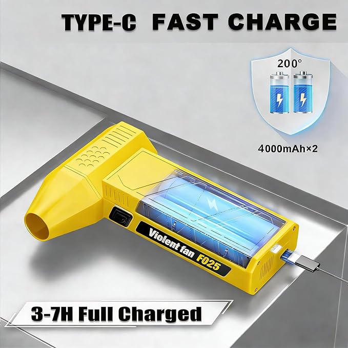 PATAZONE Electric Air Duster High-Speed,Rechargeable,Perfect for Blowing Leaves,Wood Chips,Compressed Air Dust&Sand for Car,House,Outdoor Clean Dry Sawdust Sand,80000RPM Brushless Motor (Yellow)