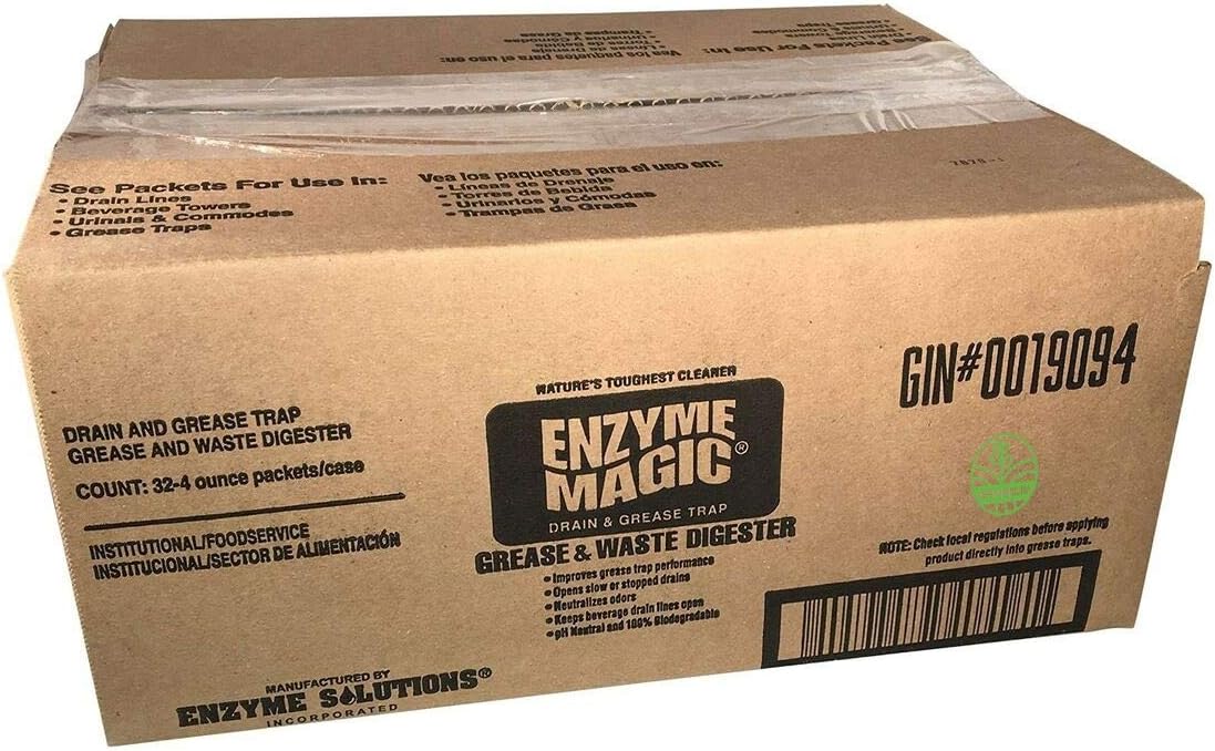 Grease & Waste Digester Cleans Slow/Clogged Drains, Urinals, Commodes, Beverage Towers, Grease Traps; Enzyme Formula Destroys Waste, Fat, Oil, Grease; Neutralizes Odors (4 Oz x 32-Pack)