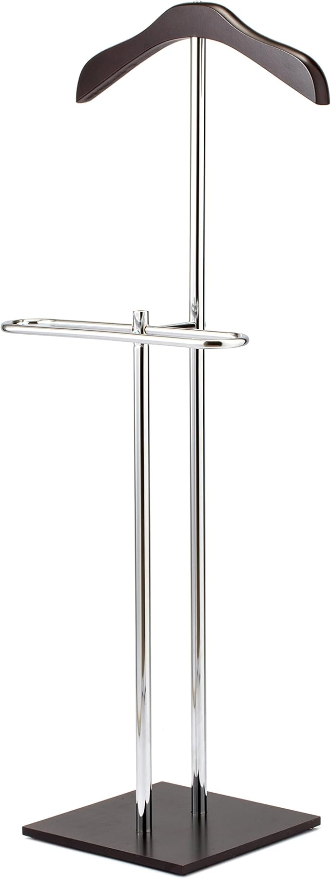 MyGift Brown Wood and Metal Valet and Suit Stand, Executive Men's Garment Organizer Rack Coat and Pants Hanger