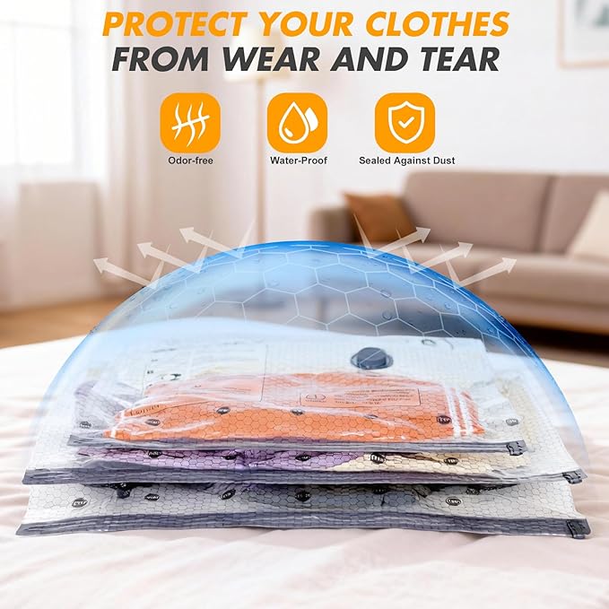 Travel Vacuum Storage Bags with Pump, Carry-on Luggage Compression Bags + Portable Electric Pump, 80% Space Saver for Clothes, Vacuum Seal Bags for Clothing Packing Travel, Pack of 15