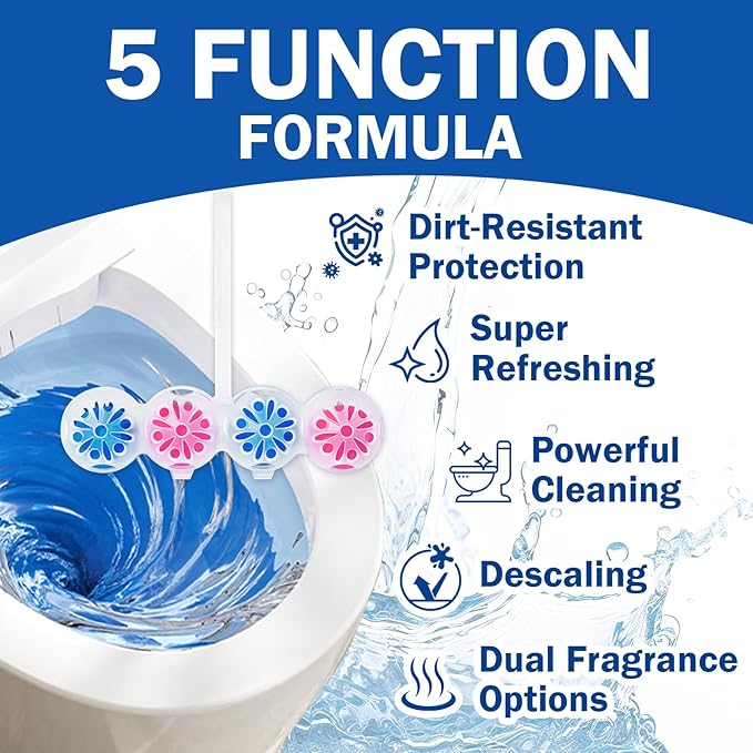 SCENTORINI 4-in-1 Toilet Bowl Cleaner, Rim Hanger Automatic Toilet Bowl Freshener, 4 Lemon & 4 Magnolia Scent, Toilet Bowl Cleaning Balls Long-Lasting up to 30 Days