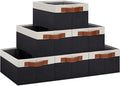 GhvyenntteS Storage Baskets for Organizing, Fabric Storage Bins with Leather H&les, Foldable Rectangular Storage Baskets for Shelves, Closets, Home, Office(Black/White, 6 Pack)11.8X7.9X5.1 in