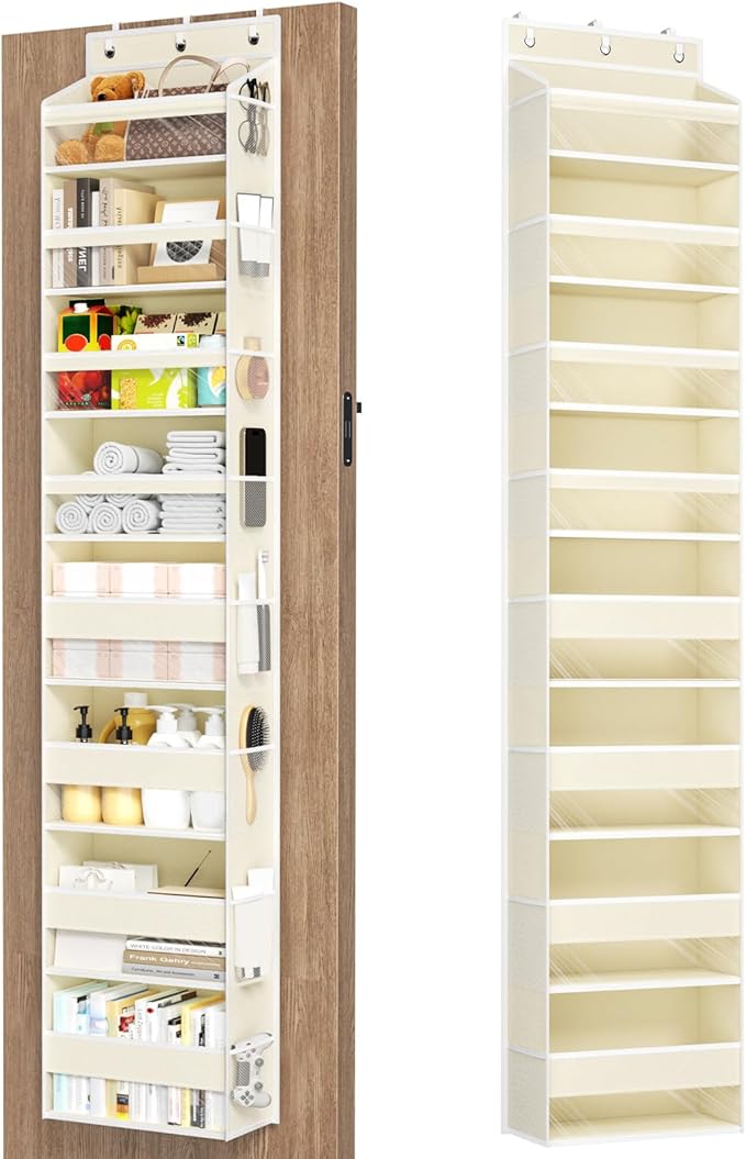 Mefirt Over The Door Organizer, 8 Shelf Door Hanging Organizers with 8 Large Capacity Pockets, Back of Door Organizer Storage Hanging Shelves for Closet Bathroom Bedroom Nursery