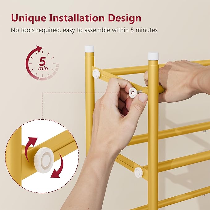 Tajsoon Expandable Shoe Rack for Closet 4 Tier, 29“-41“Adjustable & Stackable Shoe Shelf Storage, Metal Shoe Rack Organizer for Front Door Entrance, Closet, Garage, Entryway, Gold