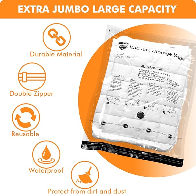 GONGSHI Vacuum Storage Bags, Space Saver Seal Bags For Clothing, Blankets, Comforters, Pillows, Clothes Storage,Travel Luggage.10 Jumbo