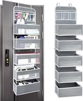 Sturdiness Over The Door Organizer, 6 Tiers Anti Tilt Hanging Behind Door Storage, Heavy-Duty Reinforced Mesh Rack Holds 44lb for Bathroom,Pantry, Nursery,Closet, Shoes, Towels,Grey