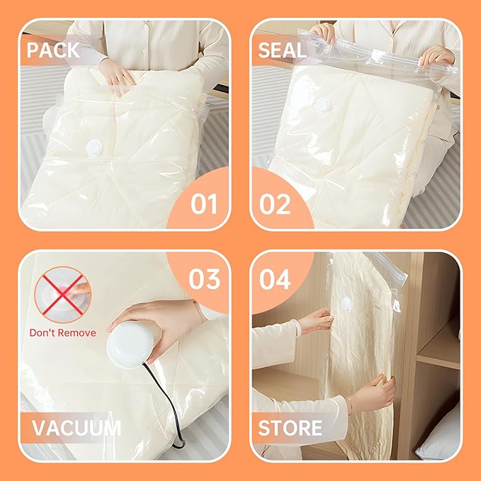 12 Pack Vacuum Storage Bags with Electric Pump, (3 Small, 3 Medium, 3 Large, 3 Jumbo) Vacuum Seal Bags for Clothing, Space Saver Bags for Travel, Luggage Compression Packing