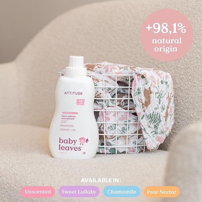 ATTITUDE Baby Fabric Softener, Plant and Mineral-Based Ingredients, HE Compatible, Vegan and Cruelty-free Laundry and Household Products, Soothing Chamomile, 40 Loads, 33.8 Fl Oz