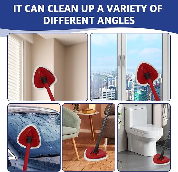 Flat Mop Head Replacements, Microfiber Mopping Pads Refills, 10-Pack Spin Mop Pads + 1 Plastic Pad &1 Scrape for Floor, Wall & Ceiling Cleaning - Fits EasyWring & RinseClean Systems