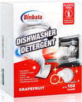 Binbata Eco Dishwasher Detergent Sheets Up To 160 Loads, Grapefruit Scent Plastic Free Dishwashing Soap Strips With High Efficient Solid Enzyme, Leaving Dishes Sparkling Clean
