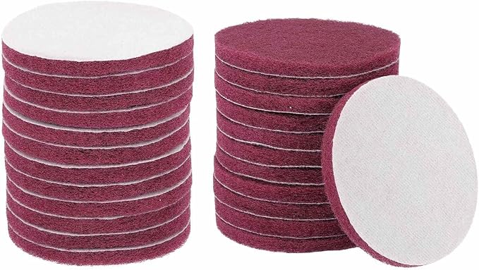 HARFINGTON 24pcs Scrubber Scouring Pads 400 Grits 5 Inch Drill Power Brush Hoop and Loop Surface Conditioning Disc Drill Scuffing Disc Scrub Pads for Home Kitchen Cleaning, Red