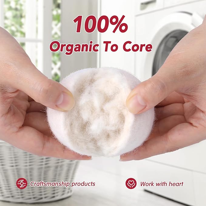 100% New Zealand Wool Dryer Balls L Size – 6 Pack, Organic & Chemical-Free Fabric Softener, Baby Safe & Hypoallergenic, Reduces Static, Wrinkles & Drying Time, Reusable for 1000+ Loads