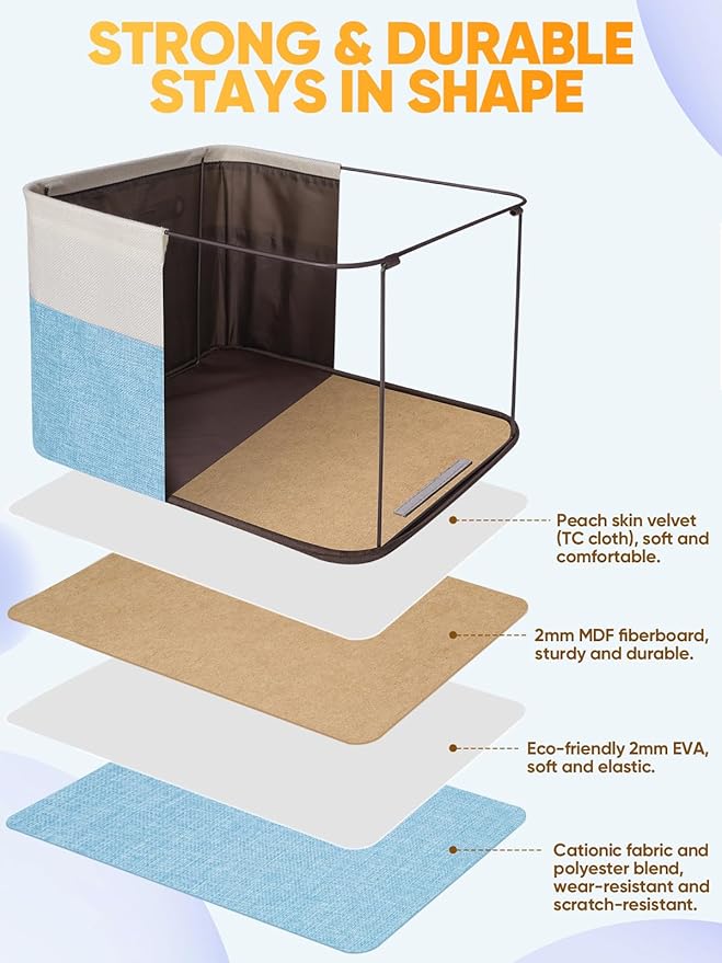 BALEINE 2 Pack Fabric Storage Bins for Shelves, Linen Storage Baskets for Organizing, Decorative Closet Bins for Clothes, Home (Skyblue, 17''x13''x10.5'')