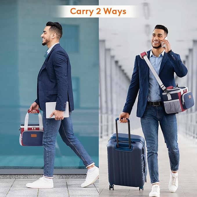 Lifewit Medium Lunch Bag, Insulated Lunch Box, Soft Cooler Cooling Tote for Adult Men Women, White and Red and Blue 12-Can (9L)