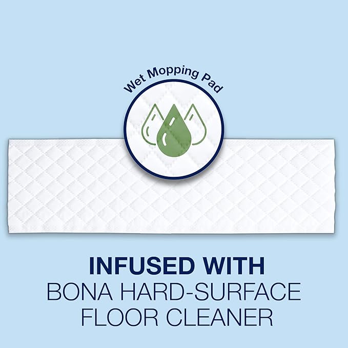 Bona Multi-Surface Floor Disposable Wet Cleaning Pads - 12-Pack - Residue-Free Floor Cleaning Solution for Stone, Tile, Laminate, and Vinyl Floors