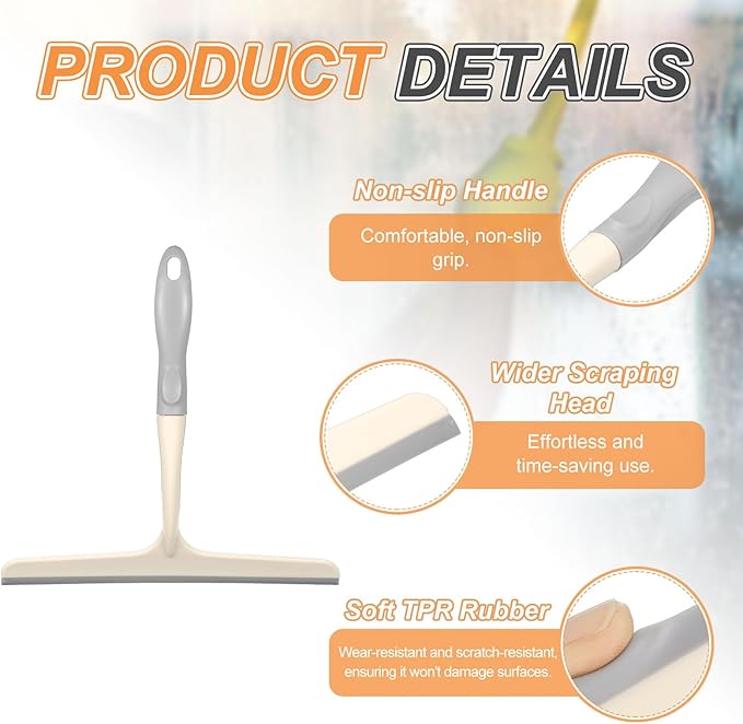 HARFINGTON Shower Squeegee 9.6 Inch Length Water Blade Cleaner Tool Household Mirror Squeegee with Hole for Windshield Window Cleaning Glass Door, Beige
