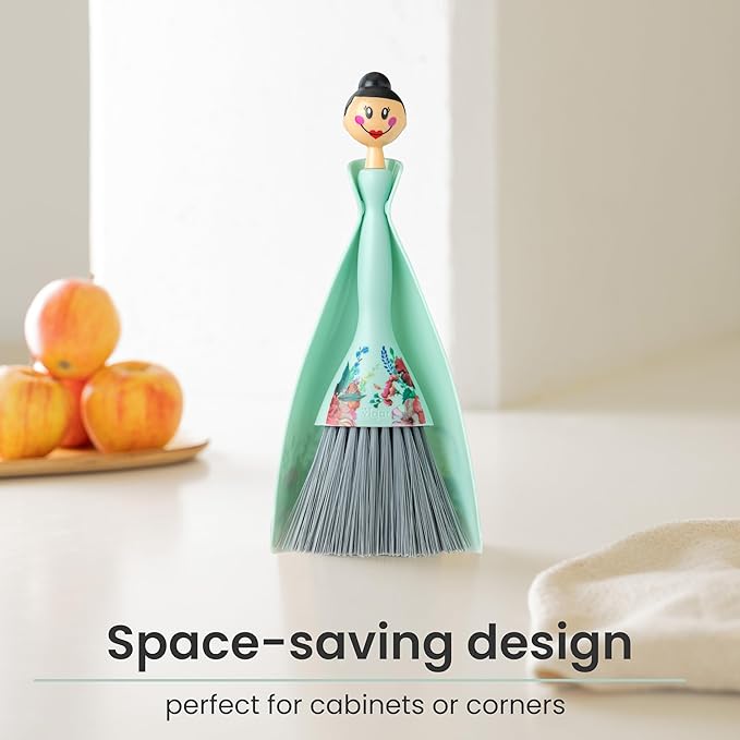 Vigar Mini Broom and Dustpan Set, Small Broom and Dustpan Set for Dust, Pet Hair, Car, and Crumb, Perfect for Home and Camping Essentials, Turquoise