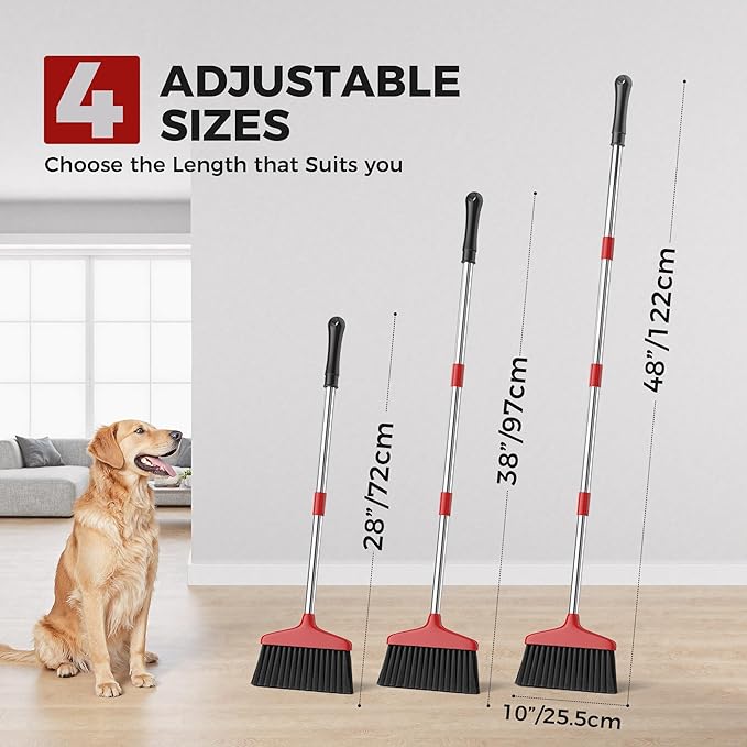 Handy Broom, Indoor/Outdoor Brooms, Duty Kitchen Broom, for Home Garage Kitchen Office Courtyard Lobby Patio Lawn Concrete (2, Red)