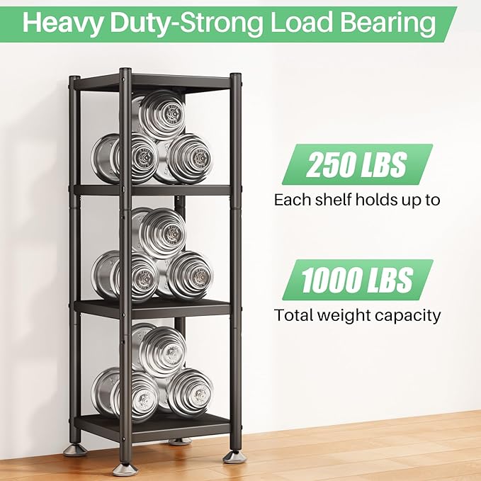 PXRACK Storage Shelves with Rolling Wheels, Adjustable 4 Tier Metal Shelving Unit for Storage Heavy Duty, Small Storage Rack Shelf for Corner of The Kitchen Bathroom Living Room Garage Office, Black