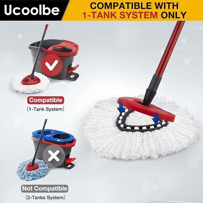 Spin Mop Replacement Head, Spin Mop Refill for Ocedar EasyWring 1 Tank System, Microfiber Mop Replace Heads, Deep Clean, Machine Washable and Easy to Replace, 4 Pack