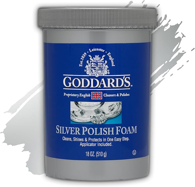 Goddard's Silver Polish Foam – Silver Jewelry Cleaner for Antiques, Accessories, Ornaments & More – Cleaner for Silverware Protection – Tarnish Remover for Jewelry w/Sponge Applicator (18 oz)