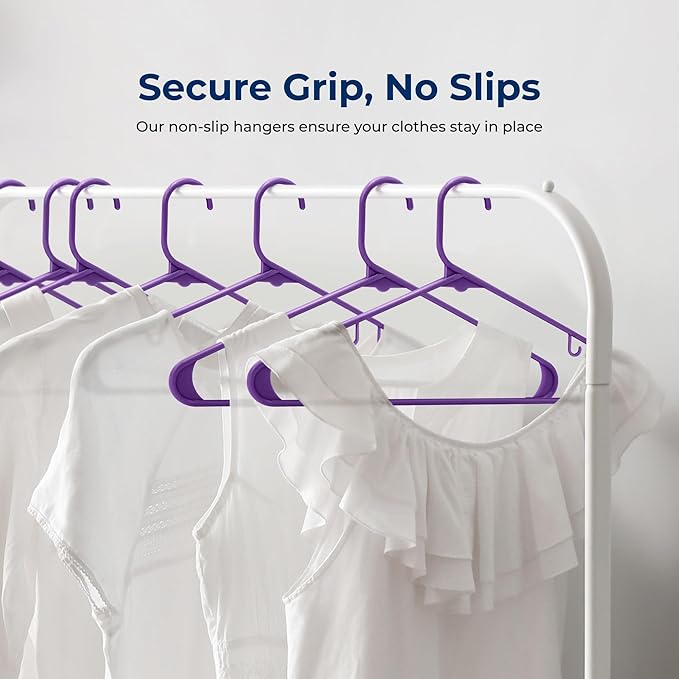 SereneLife 50 Pack Plastic Hangers, Non-Slip, Space-Saving Closet Organizers, Durable and Strong for Shirts, Sweaters, Hoodies, Kids Clothes & Dresses, Ultra-Thin, Lightweight