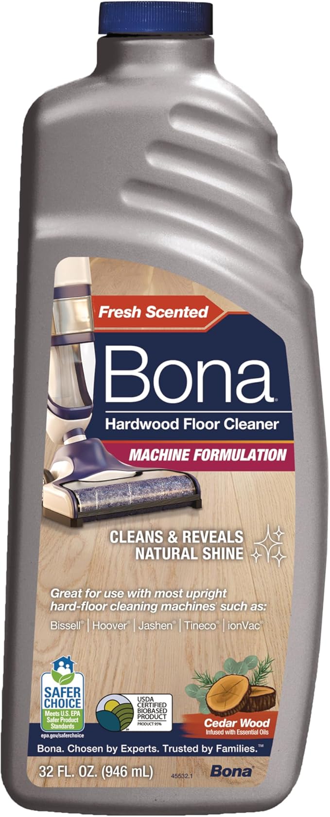 Bona® Hardwood Floor Cleaner - Hard-Floor Cleaning Machine Formulation - 32 fl oz - Cedar Wood
