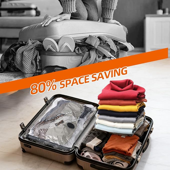 Vacuum Storage Bags For Clothes With Rechargeable Air Pump, 9 Pack Compression Packing Bags For Luggage, Space Saver Bags For Travel, Carry-On Size Vacuum Seal Bags For Dorm & Small Space Storage