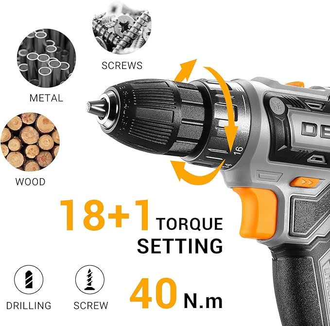 Power Drill Cordless: DEKOPRO Cordless Drill 20V Electric Power Drills Set Tool Drills Cord-less Set with Battery and Charger