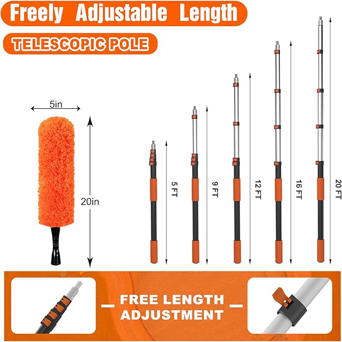 26FT Reach Duster Cleaner Kit, Dusters for Cleaning with Extension Pole, Baseboard & Wall and Window Cleaner Mop for Fan Blades, High Ceiling and Cobweb