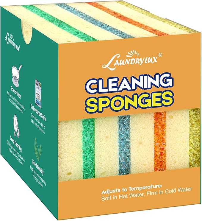 Scrub Sponge, Dual-Sided Temperature-Responsive Scrubber - Non-Scratch - Multipurpose Dish Sponges for Kitchens, Bathrooms, and Outdoor Use - 8 Pack