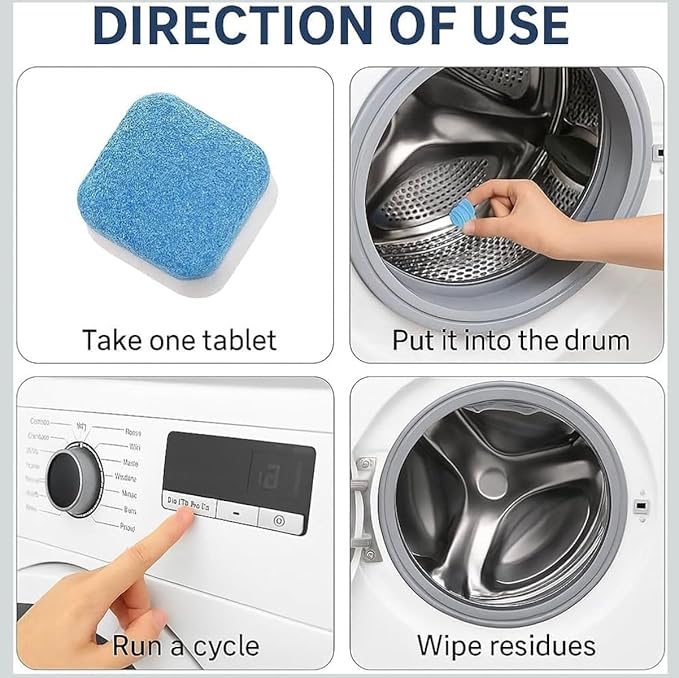 Washing Machine Cleaner Tablets - 24 Count, Deep Cleaning Descaler for Front & Top Load Washers | Removes Odor & Residue | Easy-to-Use Cleaning Tabs for Monthly Maintenance