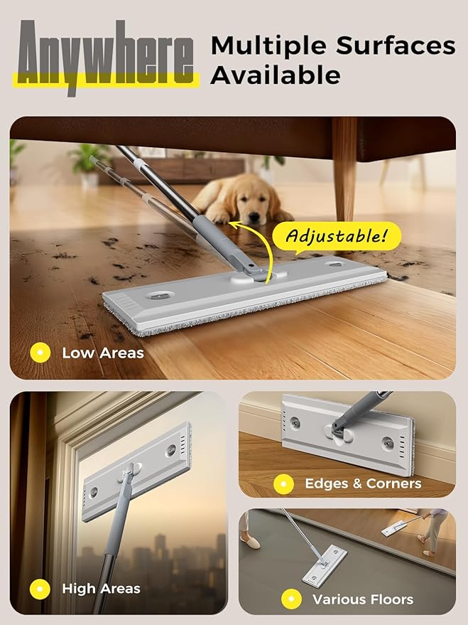 Mop and Bucket Set | Auto-Spray Cleaning | Dirty Water Separation Keep Water Fresh | Flat Mop & Bucket with Scraper | 3X Washable Pads | Mops for Floor Cleaning All Floors Tile Wall Window