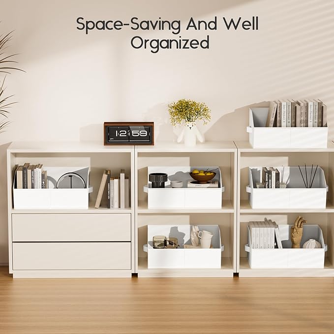 Large Closet Organizers and Storage Bins - 6 Pack Trapezoid Storage Baskets for Shelves, Foldable Fabric Baskets with Handles Ideal for Closet, Basket, Wardrobe and Shelf Storage, White