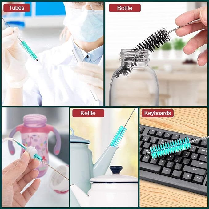 Long Straw Brush Cleaner (10 Pack), Flexible Nylon Tube Cleaning Brushes with 0.4" Bristles, Rust-Proof Stainless Steel Wire Washer for Reusable Tumblers, Sports Bottles & Pipes (10 Inch)