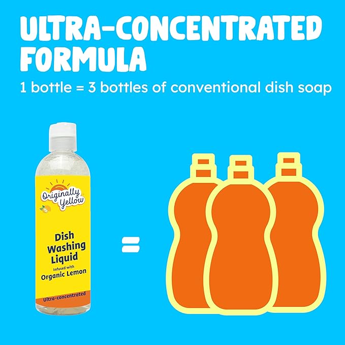 Originally Yellow USA Made Lemon Natural Dish Soap | Hypoallergenic Soap Great For Sensitive Skin as well as Pet & Baby Safe | Bulk 3 Pack