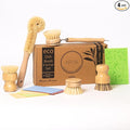Wooden Dish Brush Set | 4 Kitchen Washing Up Brushes & One Replacement Head | Bamboo & Natural Fibers | Eco Friendly Wooden Pot Brush Scourer Scrubber Sponge Alternative