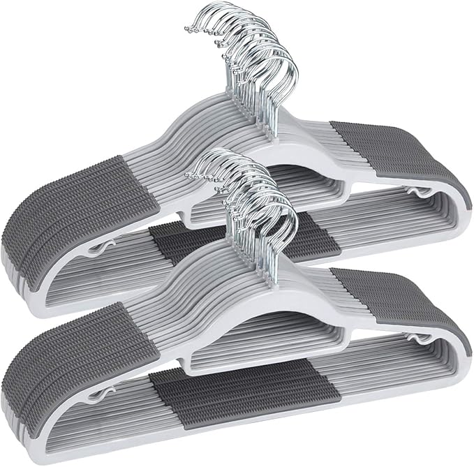 Plastic Hangers 50 Pack Heavy Duty Dry Wet Clothes Hangers with Non-Slip Pads Space Saving 0.2" Thickness Super Lightweight Organizer