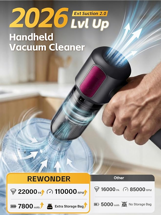 REWONDER Car Vacuum Cleaner High Power, 22000Pa Vacuum Cleaner & 110000RPM Air Duster, Handheld Vacuum with 7800mAh Battery for Valentines Day Gifts, Storage Bag & Multi-Nozzles for Car, Home
